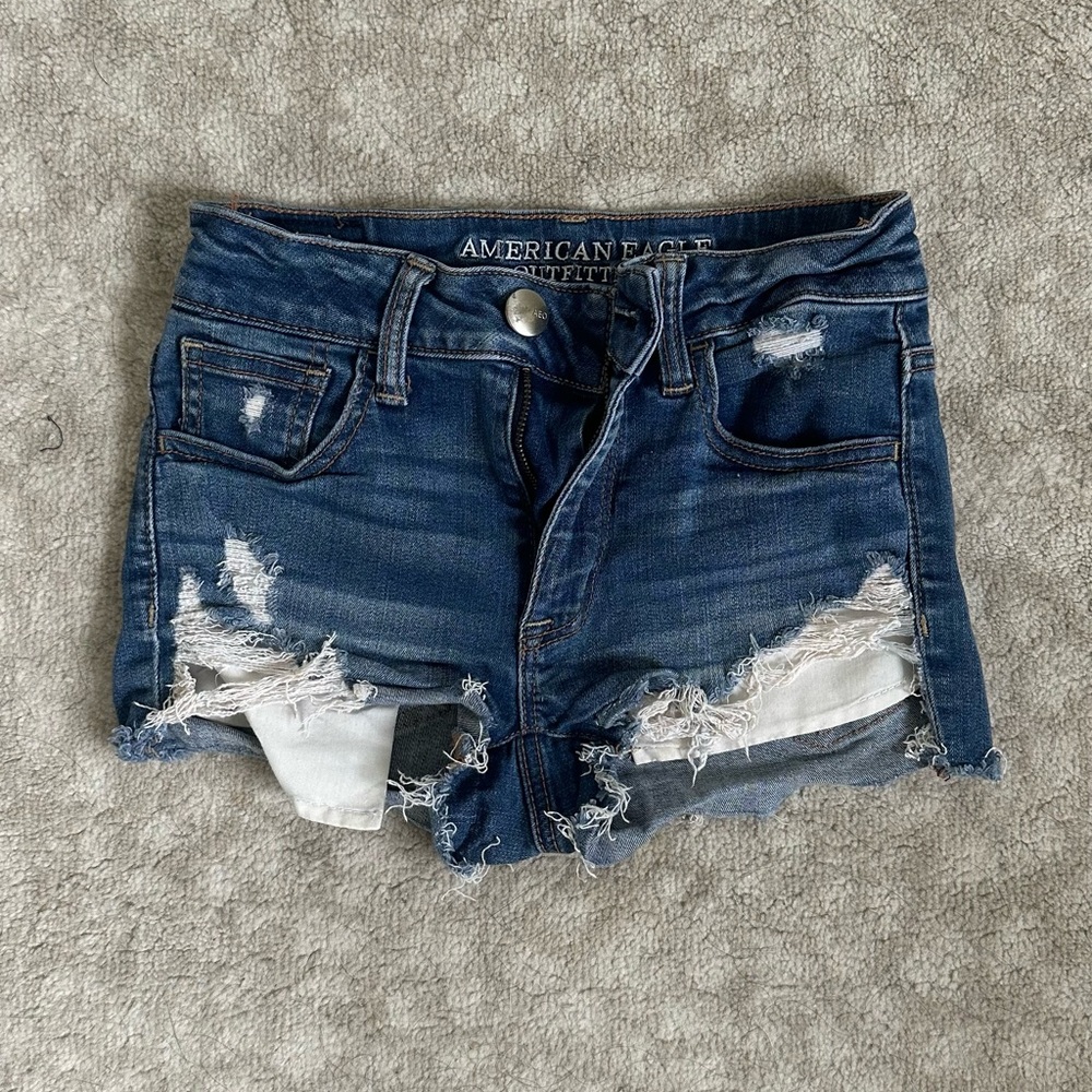 American Eagle Outfitters Ripped Dark Blue Jean Shorts